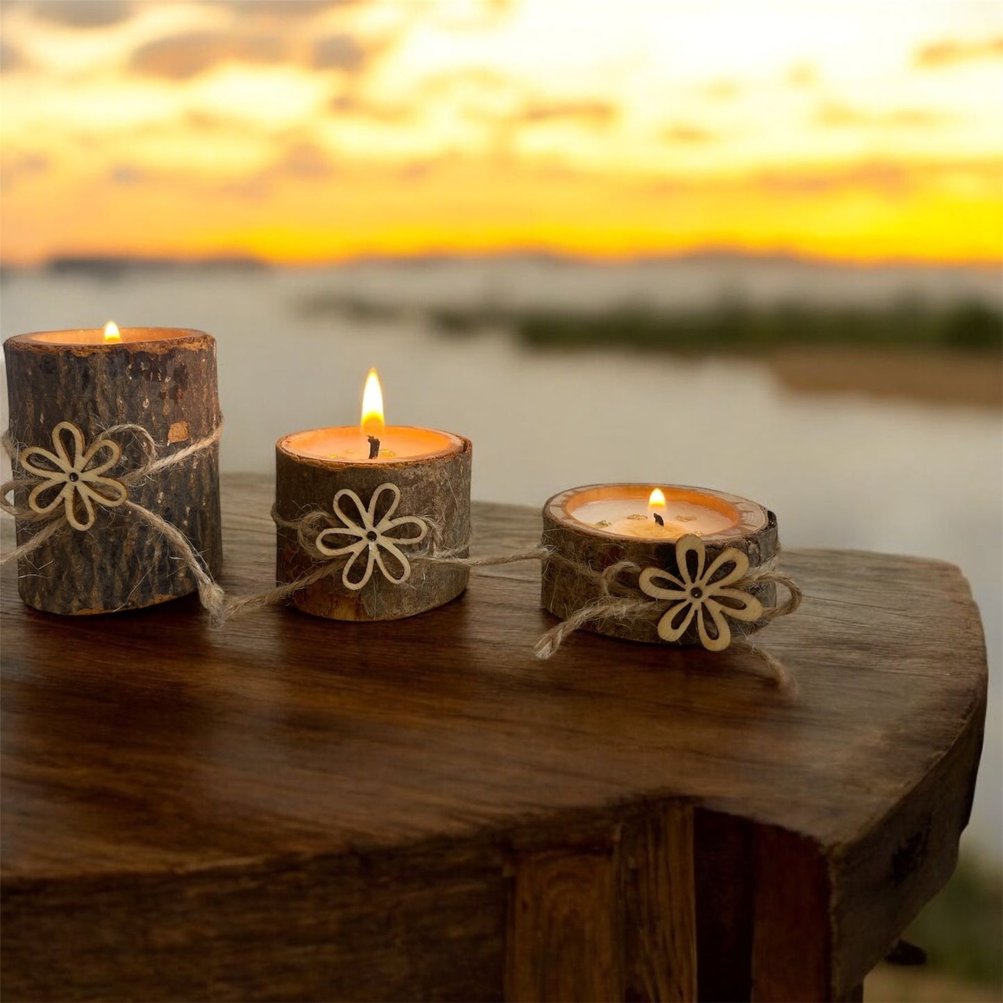 Set de 3 Velas de Madera